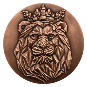 Měděná medaile Český lev s pamětním listem, inkusní ražba, patina stand