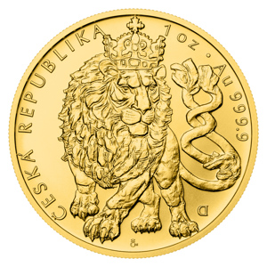 Zlatá 1oz investiční mince Český lev 2026 stand